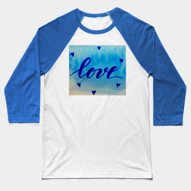 Valentine's Day Watercolor Love – blue Baseball T-Shirt by wackapacka